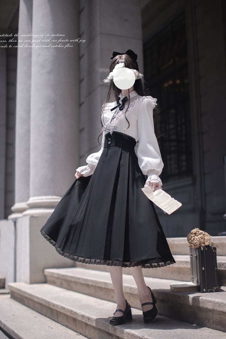 Mid-Calf Length Seiso Kei Fake Two Piece Dress (L M S XL) 43882:789467