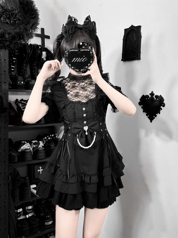 Ryousangata Dress and Shorts Set, Heart & Lace (2XL L M S XL) 45812:862943