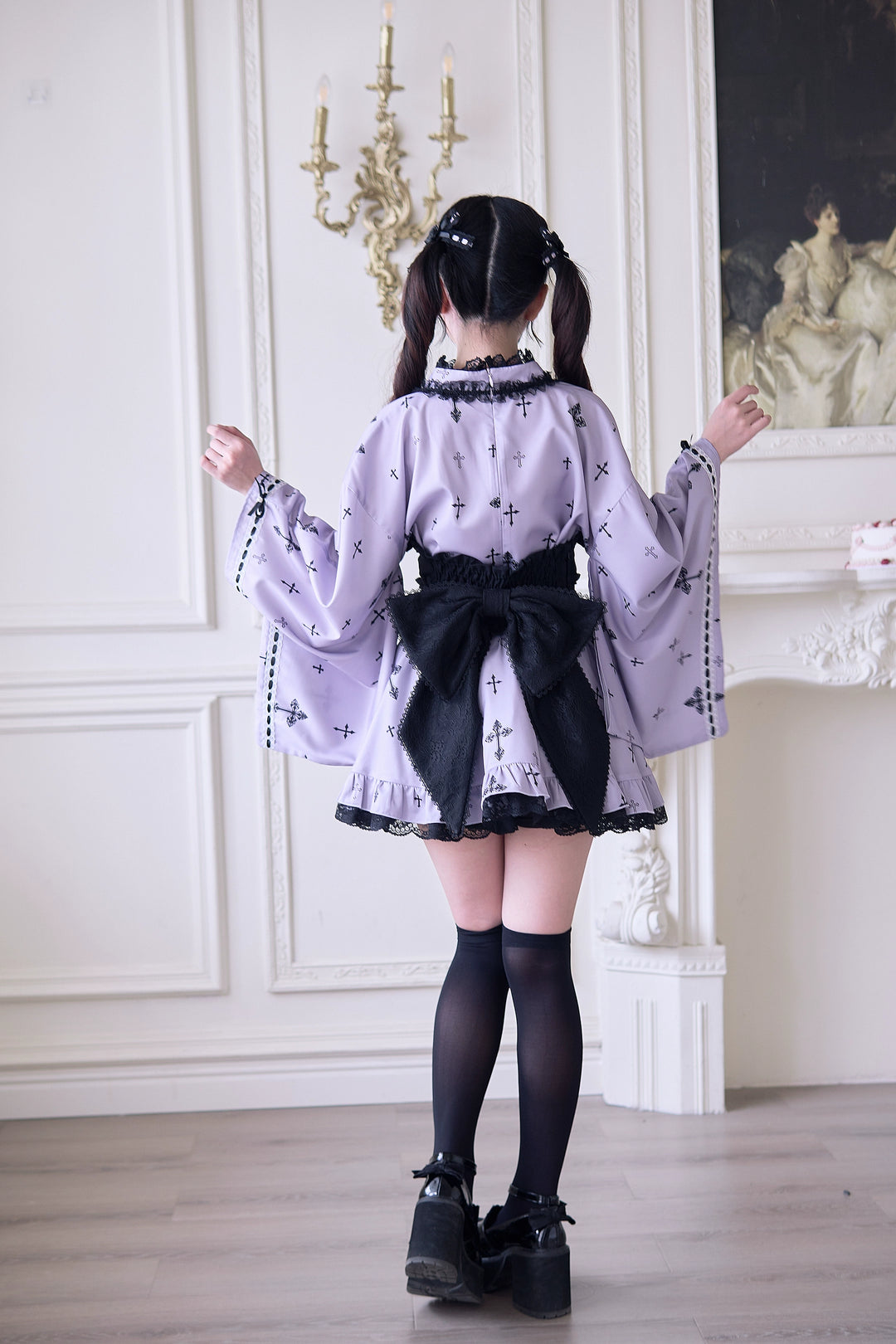 Wa-Style Jirai Kei Kimono Blouse + Ruffle SKirt + Wide Obi Belt 42799:765957