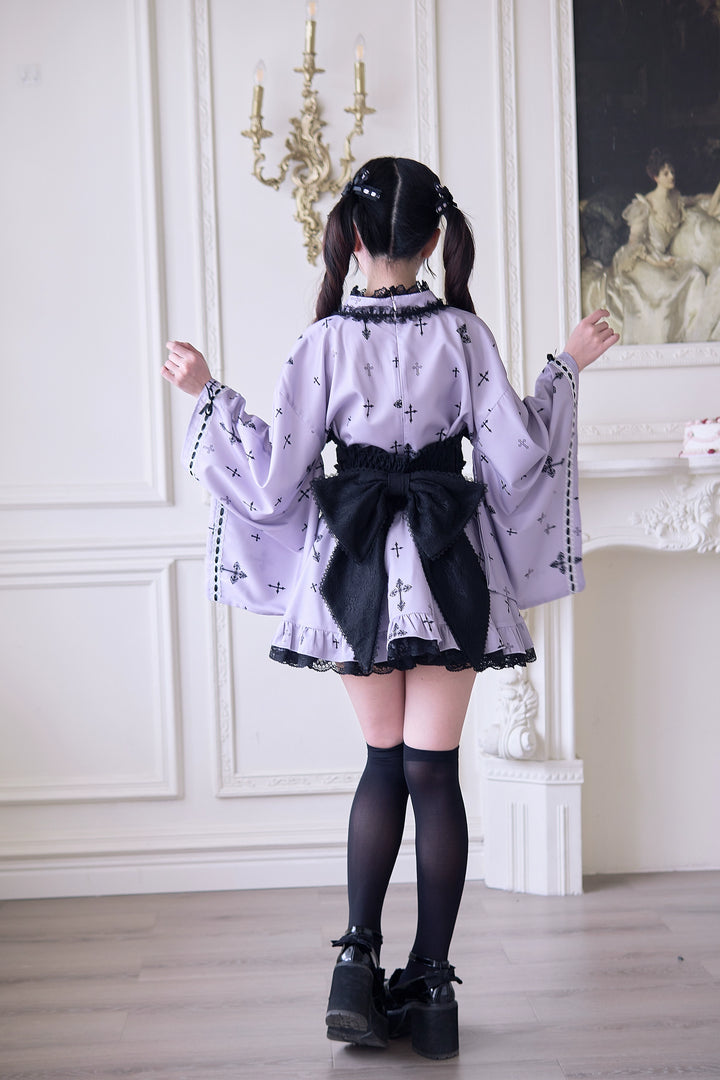 Wa-Style Jirai Kei Kimono Blouse + Ruffle SKirt + Wide Obi Belt 42799:765957