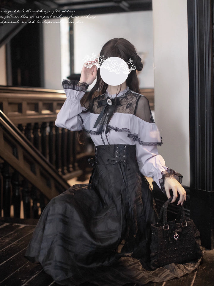 Seiso Kei Lace Blouse and High-Waisted Lace-Up Skirt 43788:785846