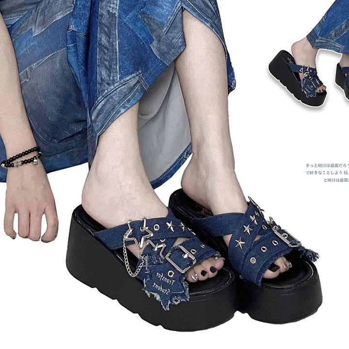 Y2K Shoes Starry Subculture Platform Sandals Punk Shoes 38048:596124