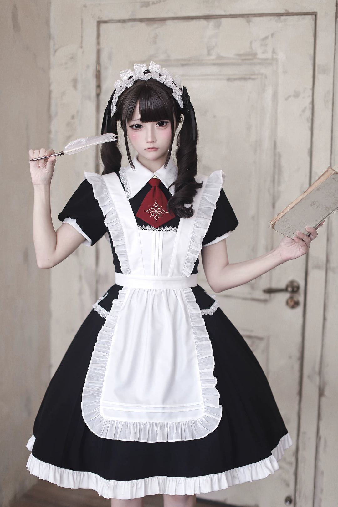 Gothic Lolita Button Closure OP Dress, Detachable Apron (L M S) 44947:832426