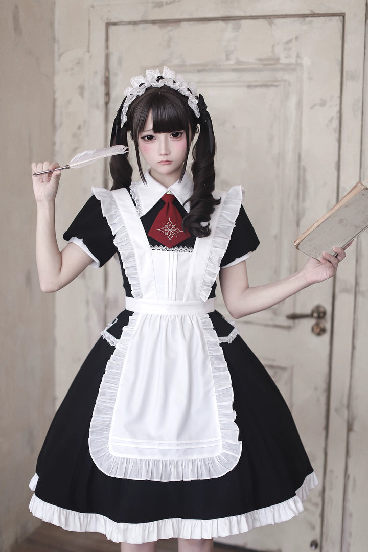 Gothic Lolita Button Closure OP Dress, Detachable Apron (L M S) 44947:832426