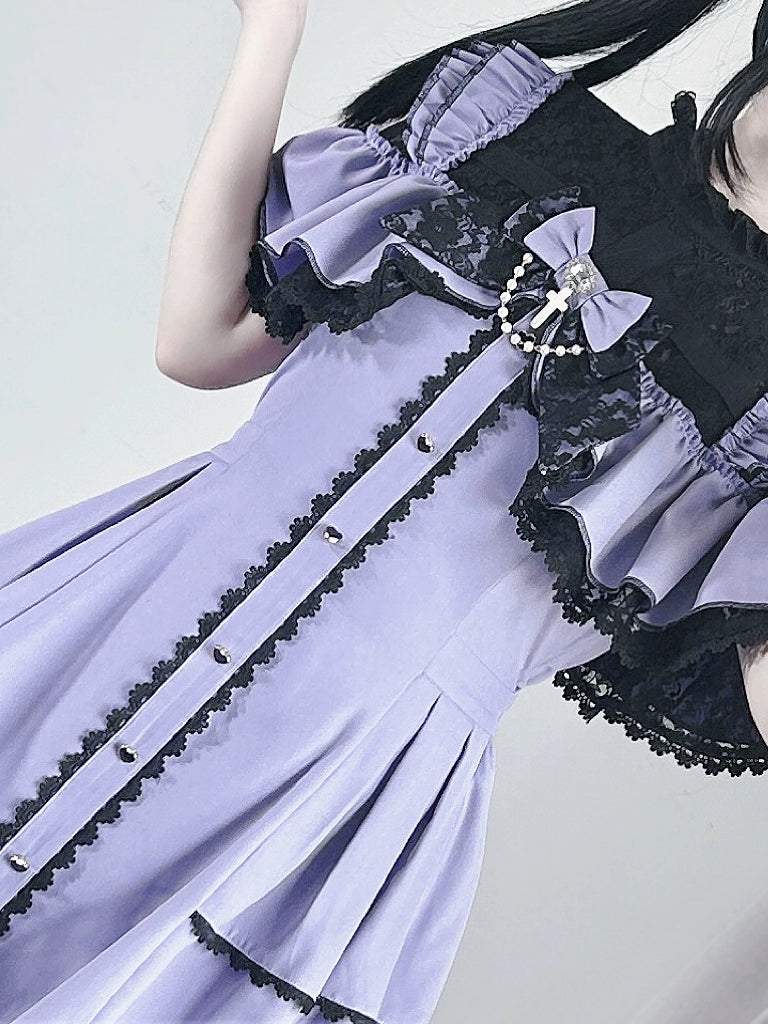 Flounce Cape Jirai Kei Dress, Cross Pendant 43780:785546