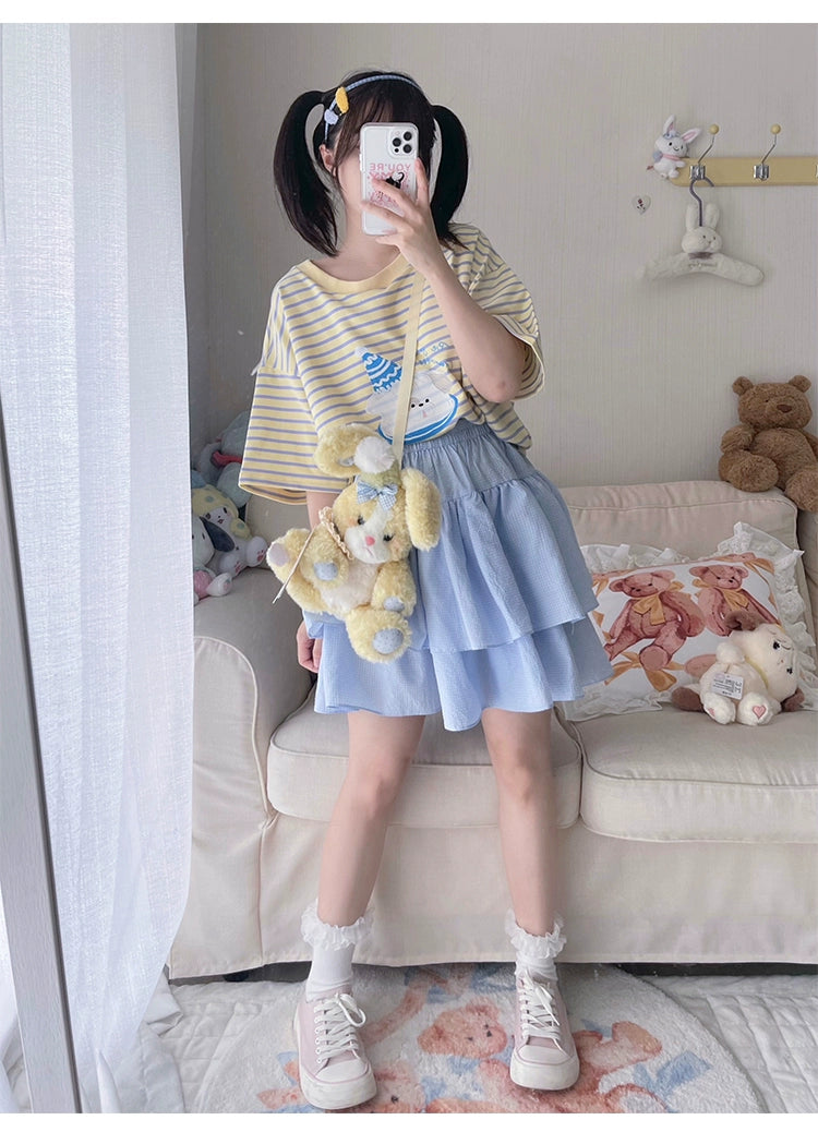 Kawaii Aesthetic Shirt Striped Short Sleeve Cotton Top 36562:518474