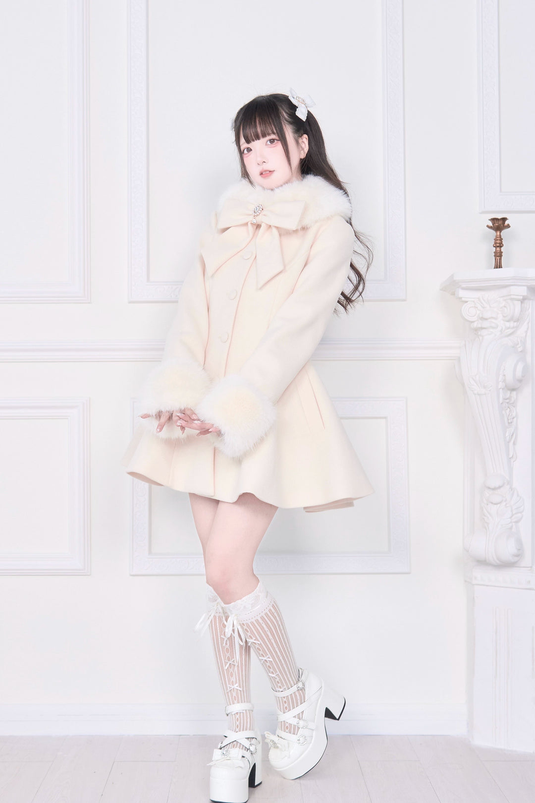 Ryousangata Winter Coat, Faux Fur, Detachable Bow & Cape 44066:794445
