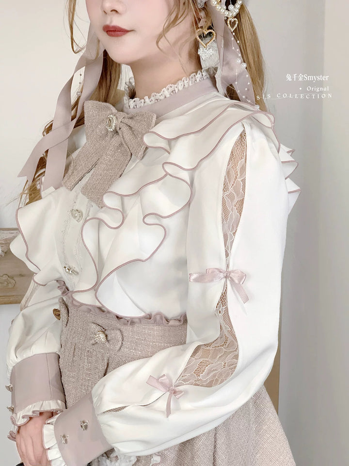 Pink and White Ryousangata Tweed Dress, Elastic Shorts 44755:825264