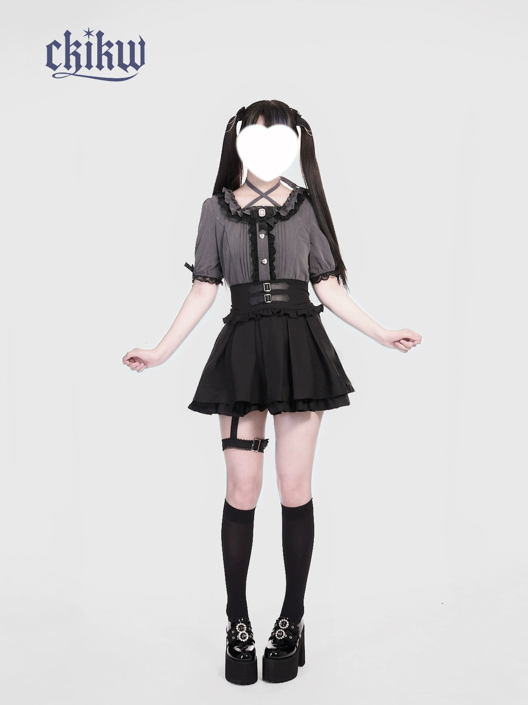 High Waist Jirai Kei Skirt, Adjustable Garter 43610:780655