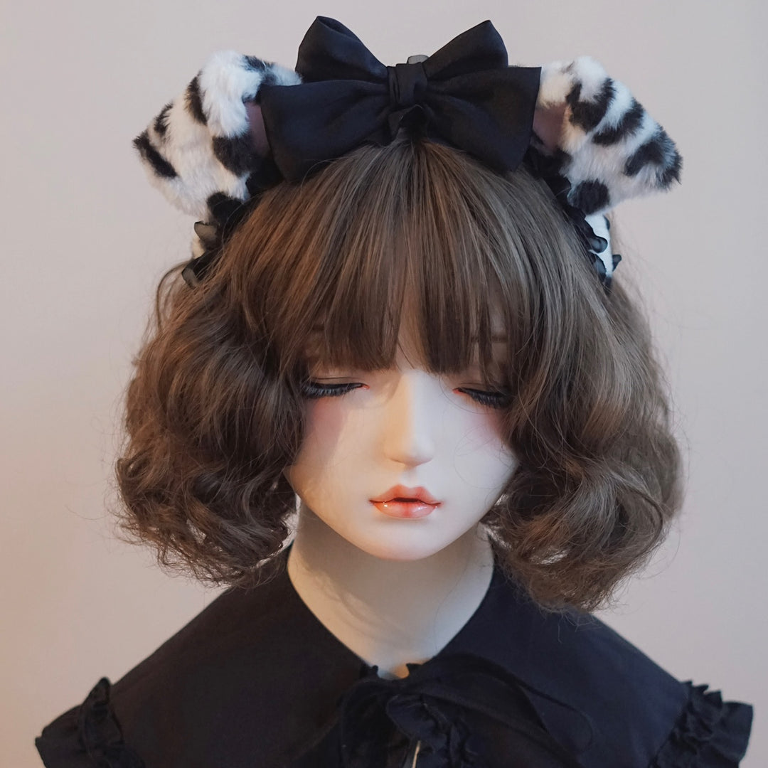 Lolita Headwear Handmade Cat Ears Hairband Black White Bow 28946:332746 28946:332746