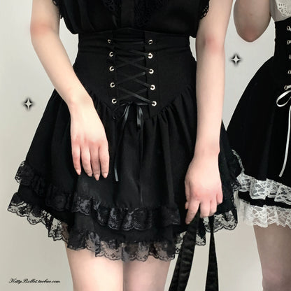 Jirai Kei Skirt High Waist Skirt Lace Up Skirt 36776:540114