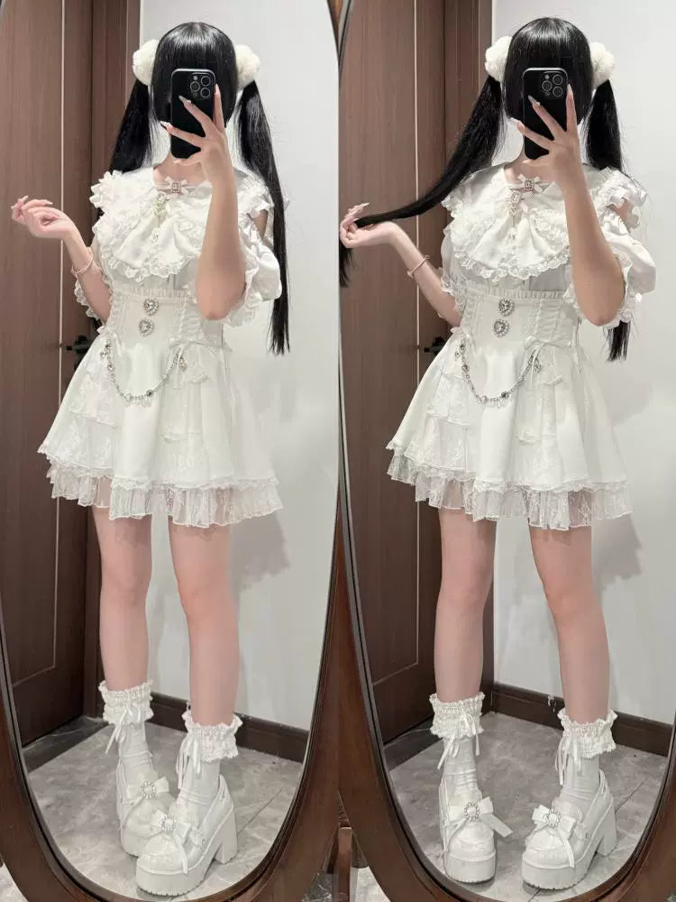 Jirai Kei Bunny Ear Blouse, Ruffles and Lace 43937:791904