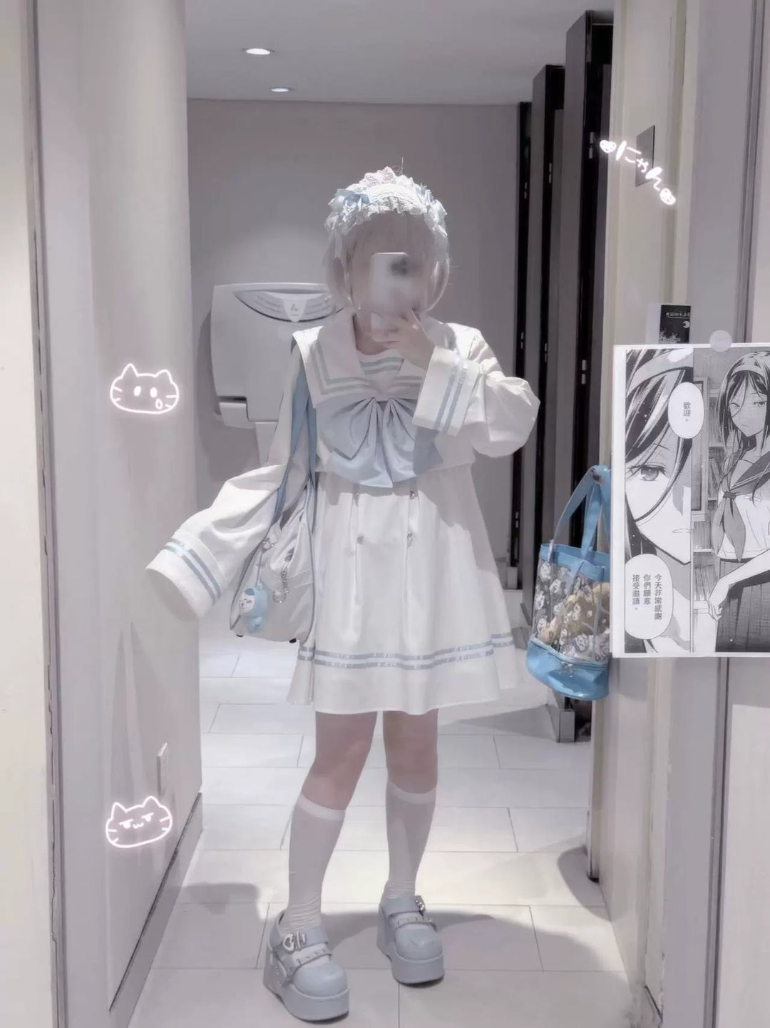 Sailor Collar JK Uniform Dress, Flared Sleeves (L M) 43871:787963