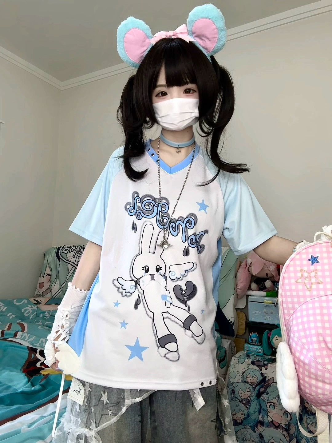 Angel Bunny Tenshi Kaiwai T-shirt, Jersey-Inspired Style 43506:778630