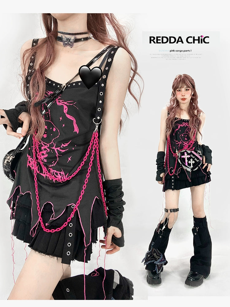 Y2K Tank Top Gothic Irregular Print Camisole Gyaru Fashion Shirt 37476:560386