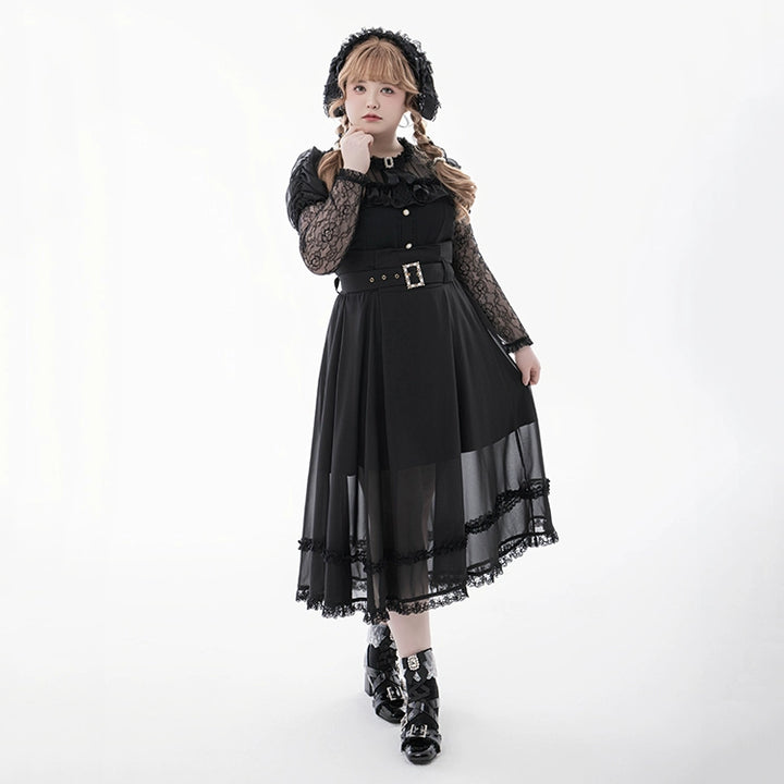 Lace-sleeves Jirai Kei Blouse & Voile Skirt With Detachable Belt 42954:758904