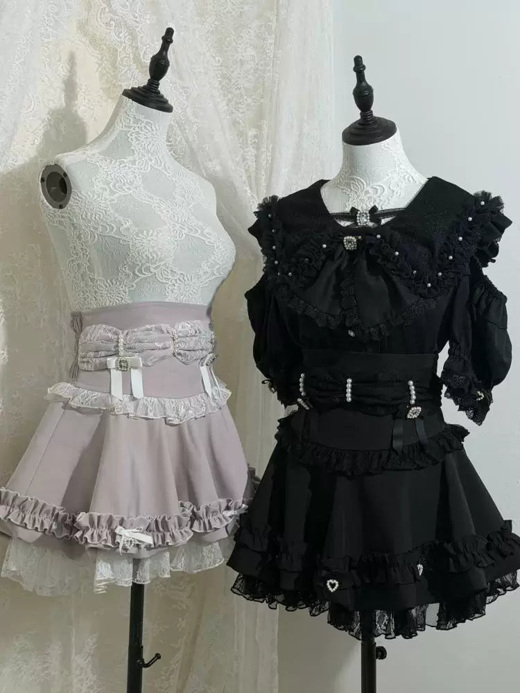 Fluffy Jirai Kei Bubble Skirt, Detachable Waist Bows (L M S XL) 45936:870222