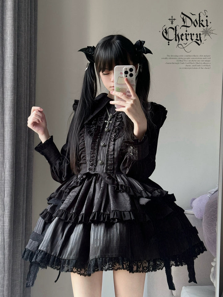 Gothic Lolita Black OP Dress, Bat Wing Collar 44074:795984