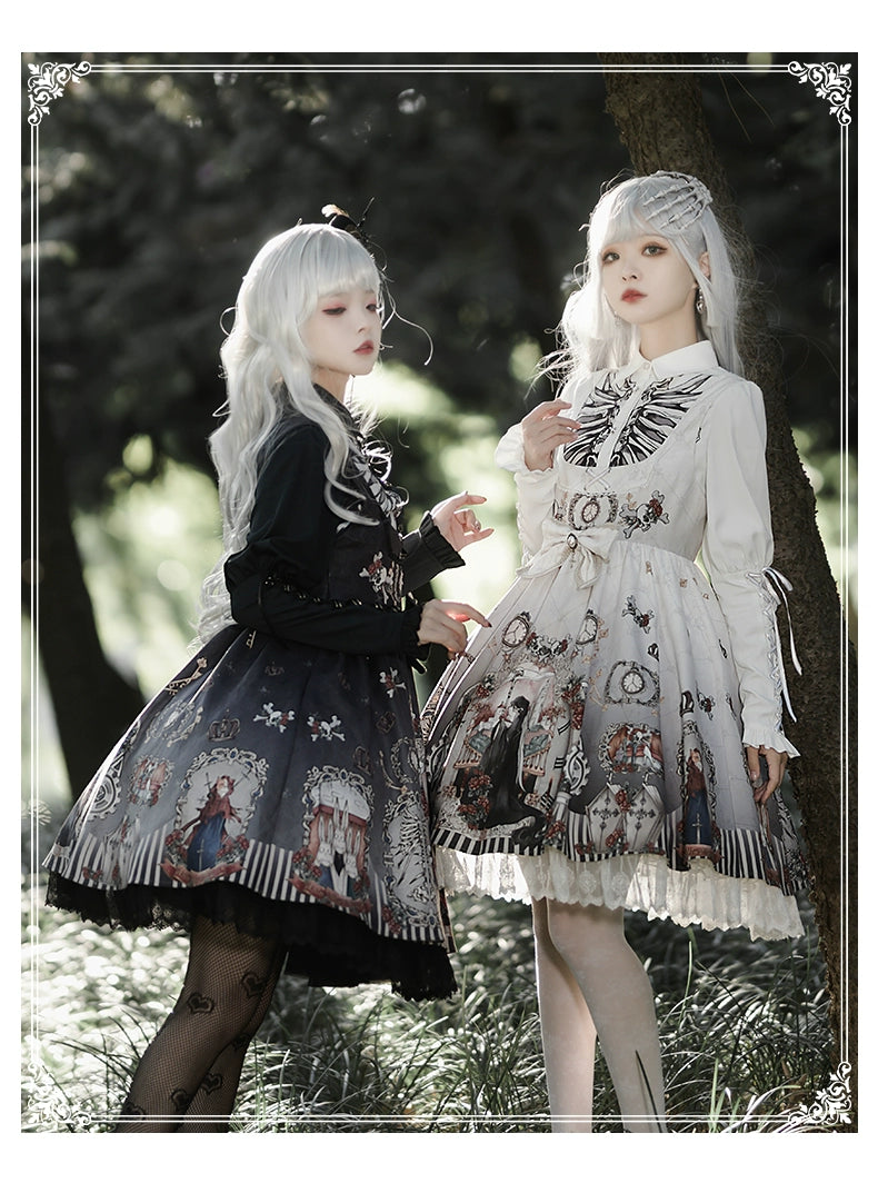 Gothic Lolita Dress Set Black White Lolita Blouse Dress Set 35536:495638