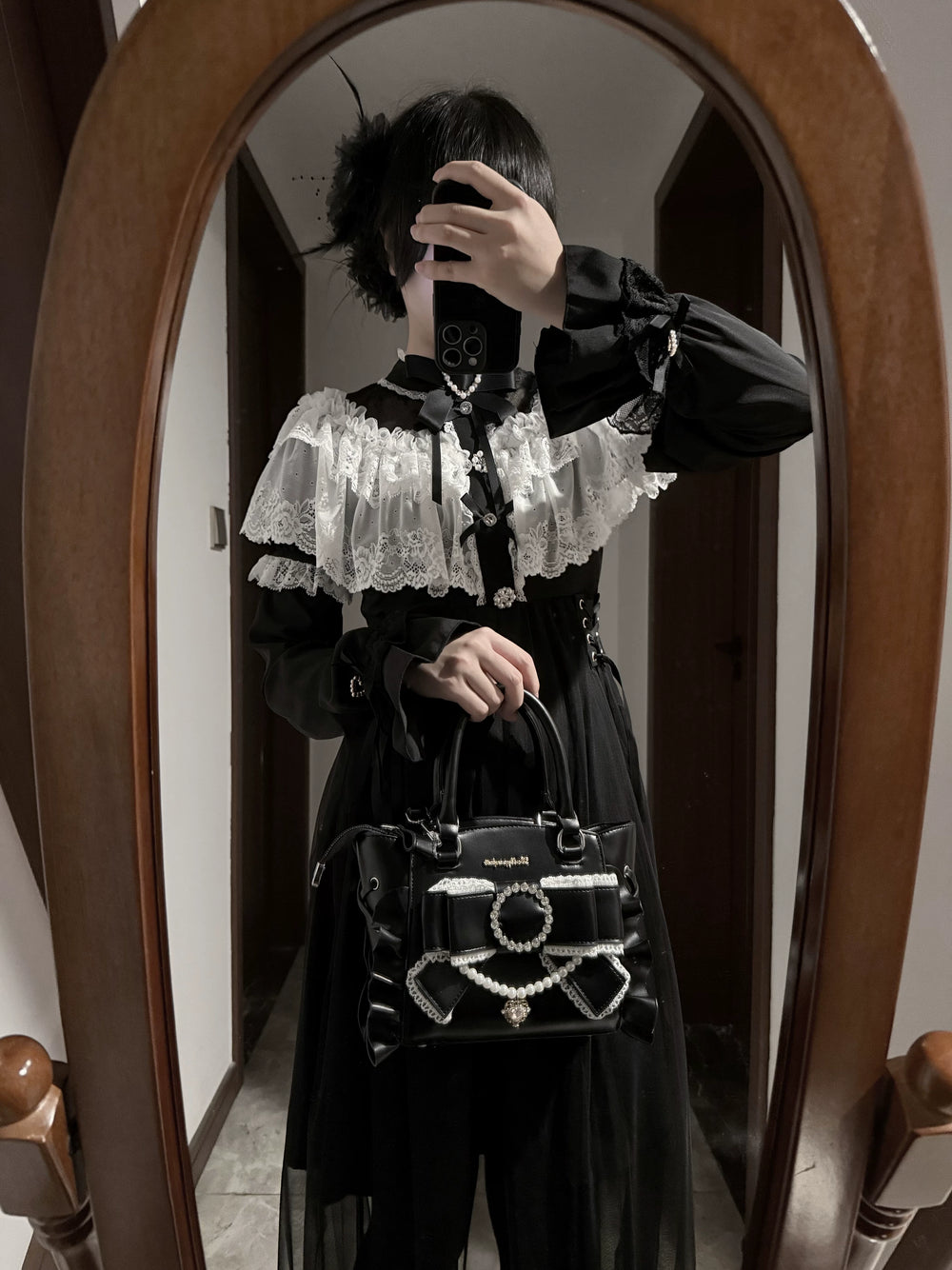 Jirai Kei Handbag, Rhinestone Pendant & Large Bow 45102:836249