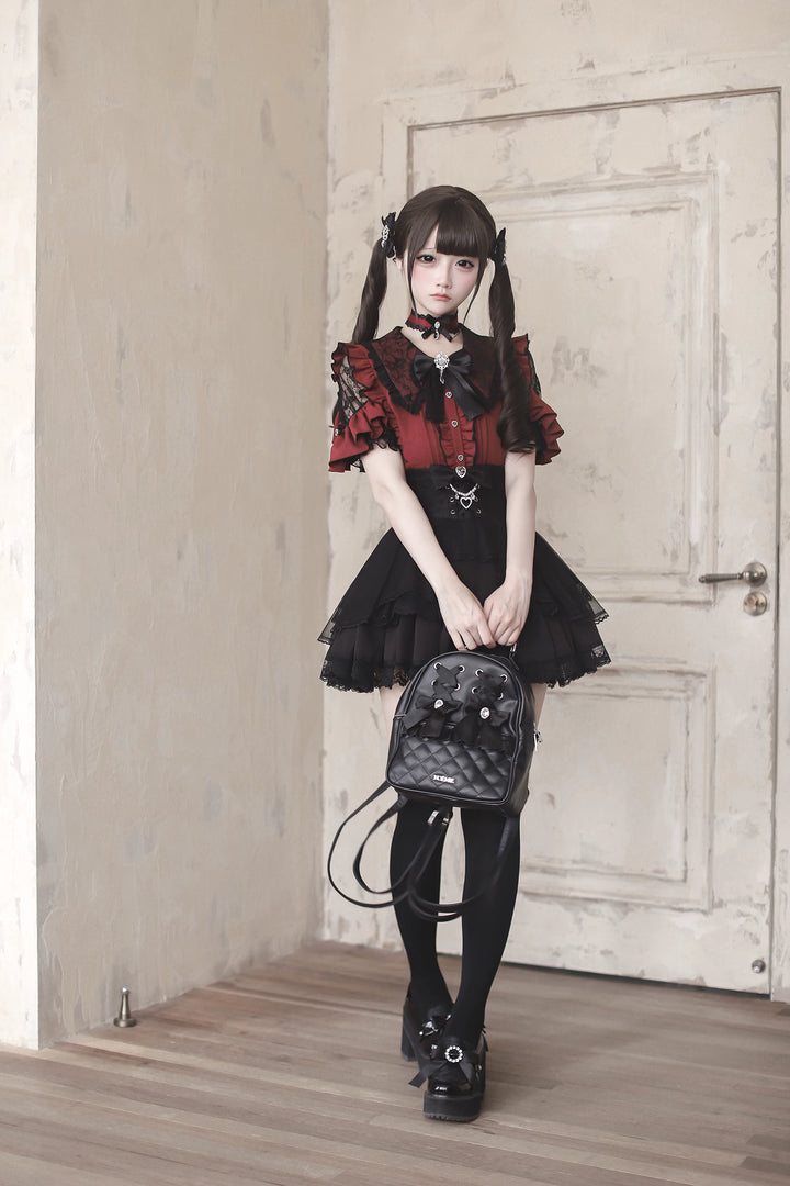 Jirai Kei Lace Sleeve Blouse, Ruffle Details 45194:841364