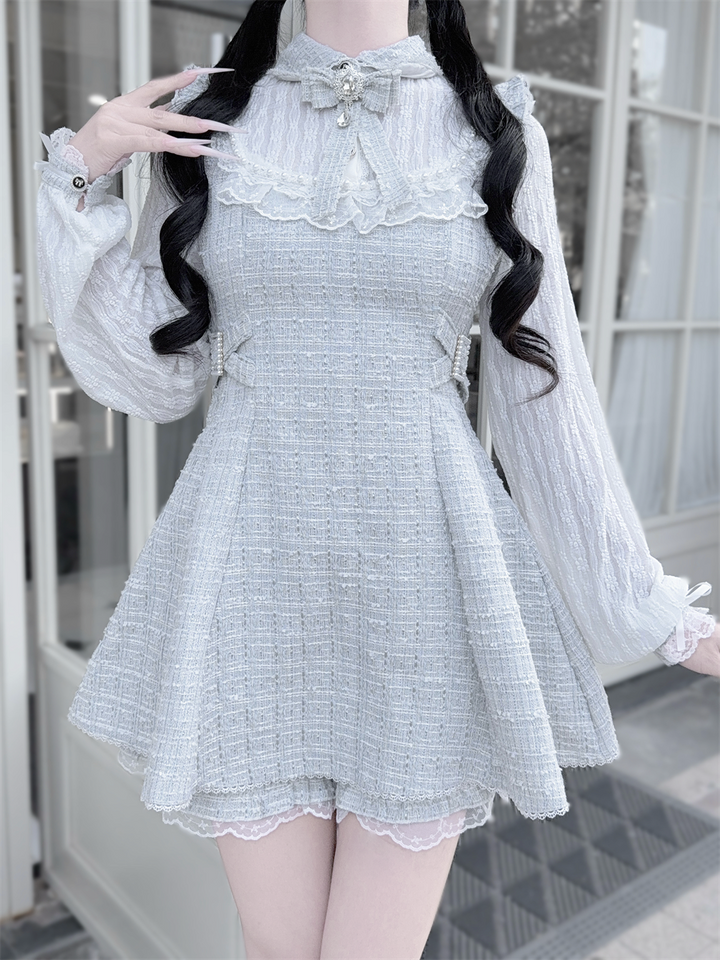 Tweed Ryousangata Dress Set, Elastic Waisted Shorts 44144:797209