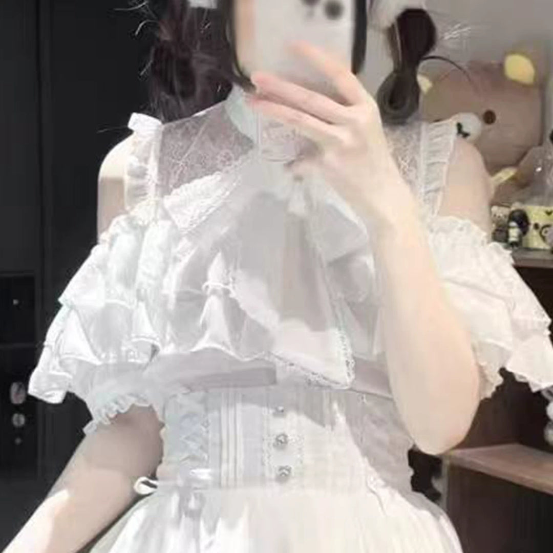 Summer Jirai Kei Outfit, Chest Lace Flounce Hem (2XL 3XL 4XL L M S XL) 45699:858973