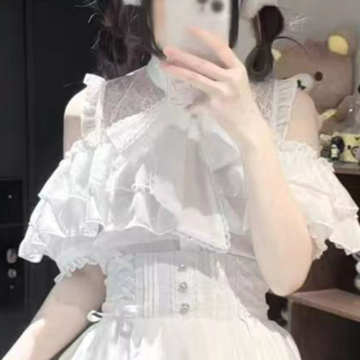 Summer Jirai Kei Outfit, Chest Lace Flounce Hem (2XL 3XL 4XL L M S XL) 45699:858973