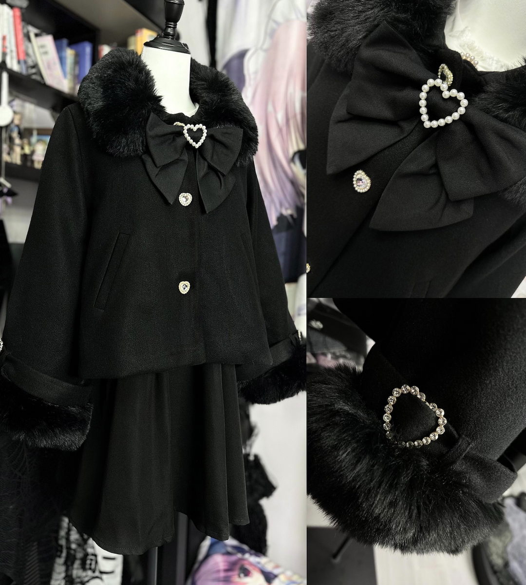 Jirai Kei Winter Coat Short Fleeced Ribbon Jacket 40078:654140