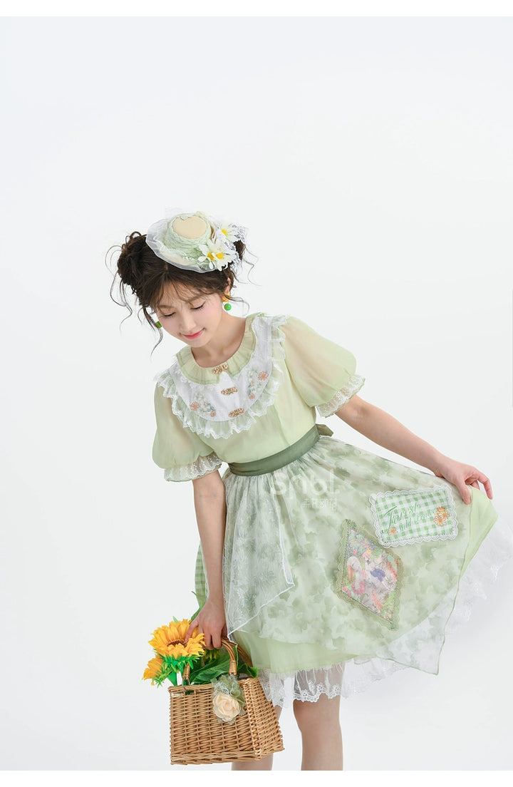 Cottagecore Dress Green Patchwork Lace Lolita Dress 35906:568336