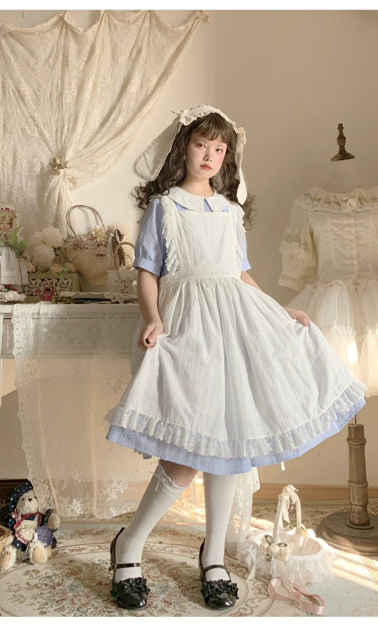 Lolita Dress White Apron Dress Cotton Suspender Skirt 36554:518664 36554:518664