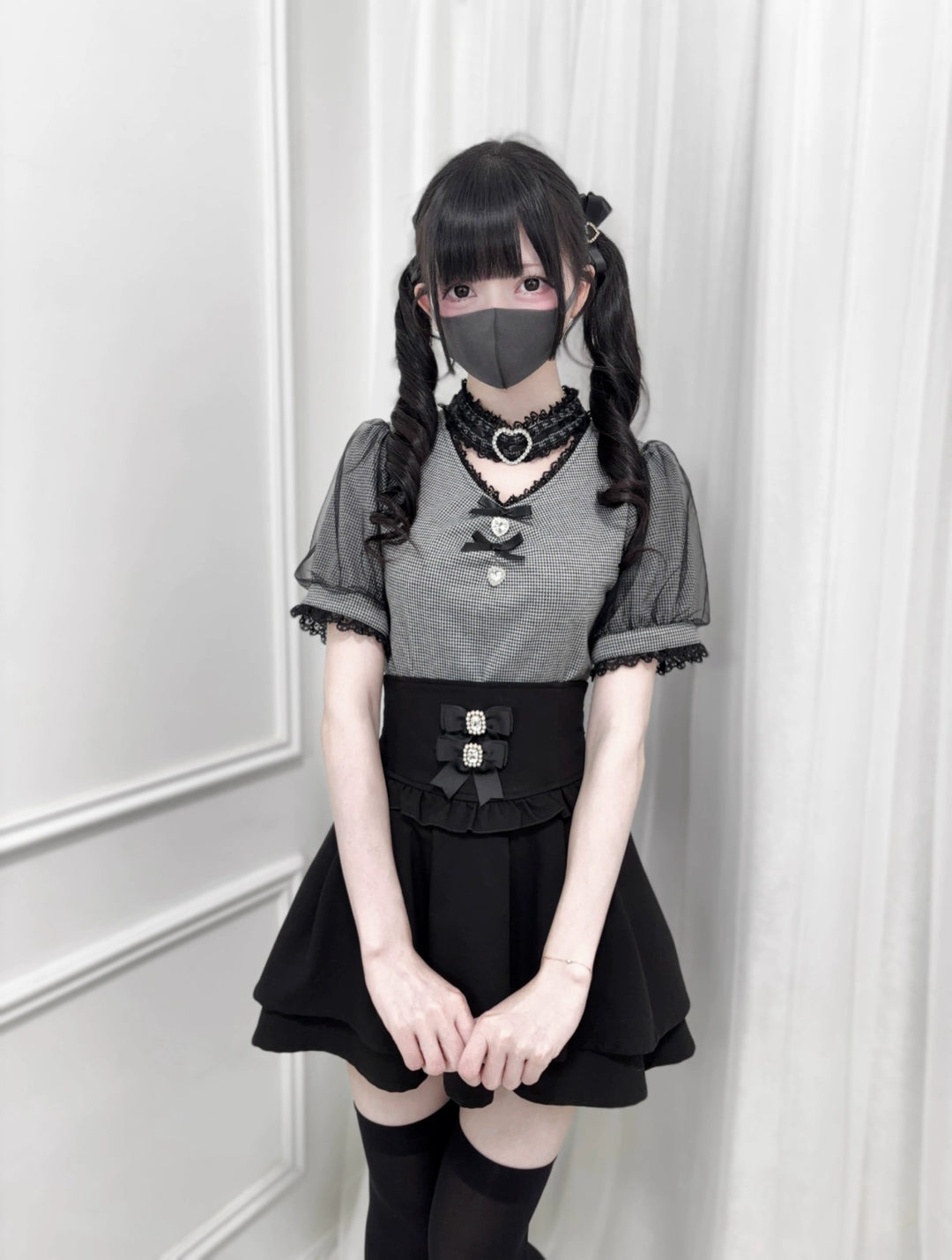 Summer Jirai Kei V-Neck Lace Choker Blouse 43587:780443