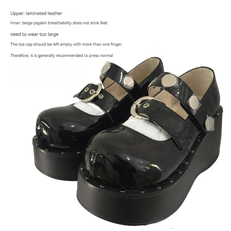 Harajuku Punk Belt Buckle Rivet Thick Sole Round Toe Shoes (33 34 35 36 37 38 39 40 41) 21874:317474