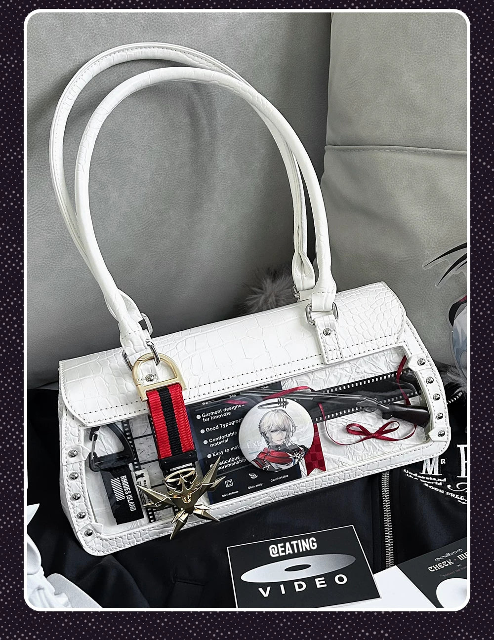 Bat-Inspired Itabag, Croc Texture & Clear Display Window 44930:829002