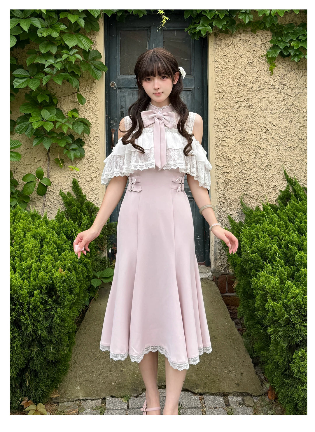 Seiso Kei Mermaid Flared Dress, Upper Lace Flounce Hem (2XL 3XL 4XL L M S XL) 45635:857887