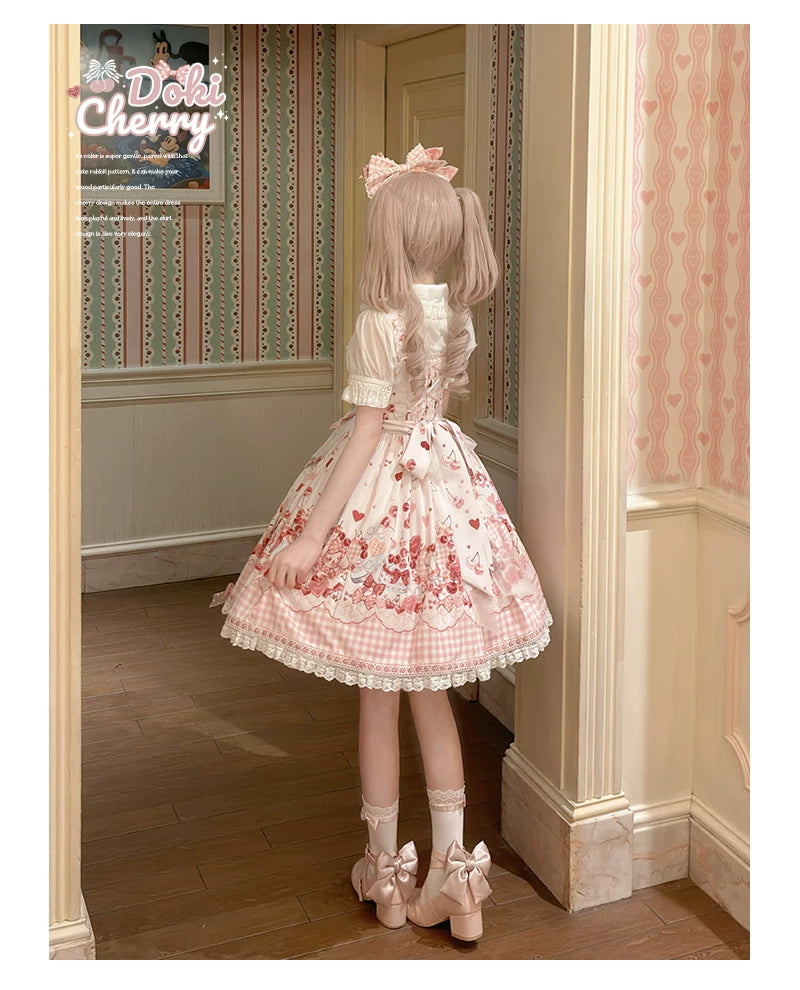Kawaii Lolita Bunny Print JSK Dress, Detachable Apron 45164:838466