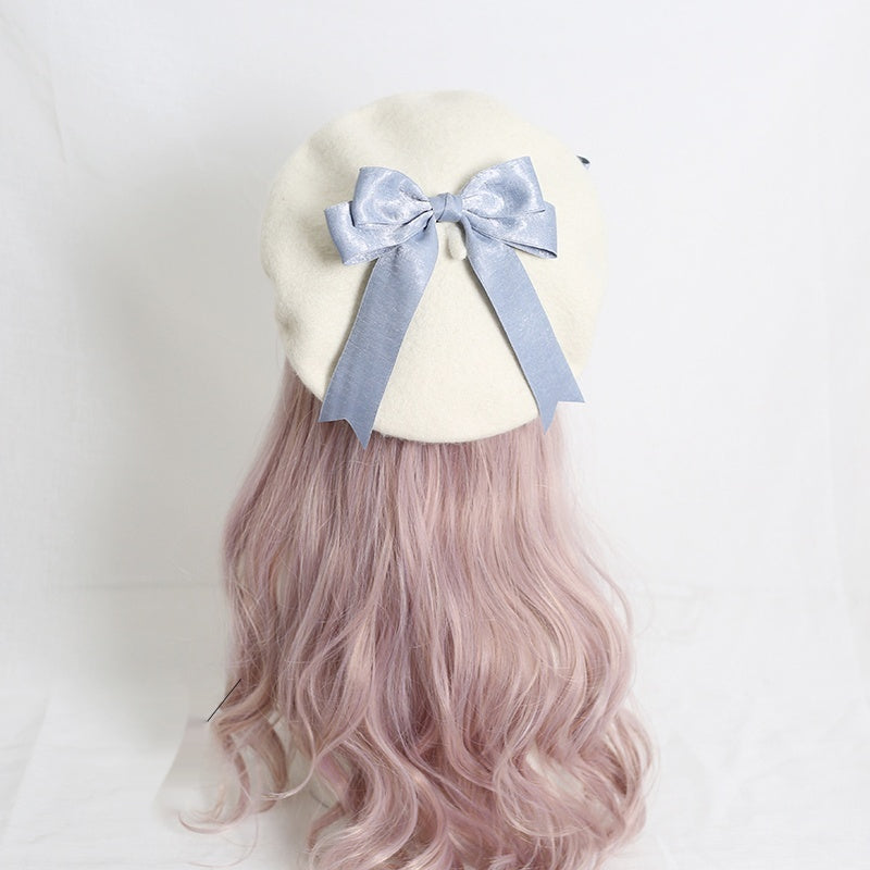 Japanese Lolita Felt Ball Bow Multicolored Hat Beret 28930:350694 28930:350694