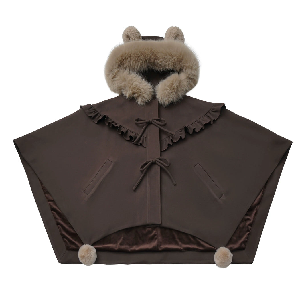 Winter Plaid Suspender Bubble Skirt, Bear Ear Plush Cape (L M S) 45991:872146