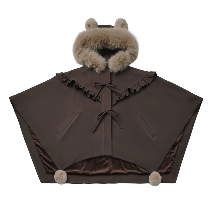Winter Plaid Suspender Bubble Skirt, Bear Ear Plush Cape (L M S) 45991:872146