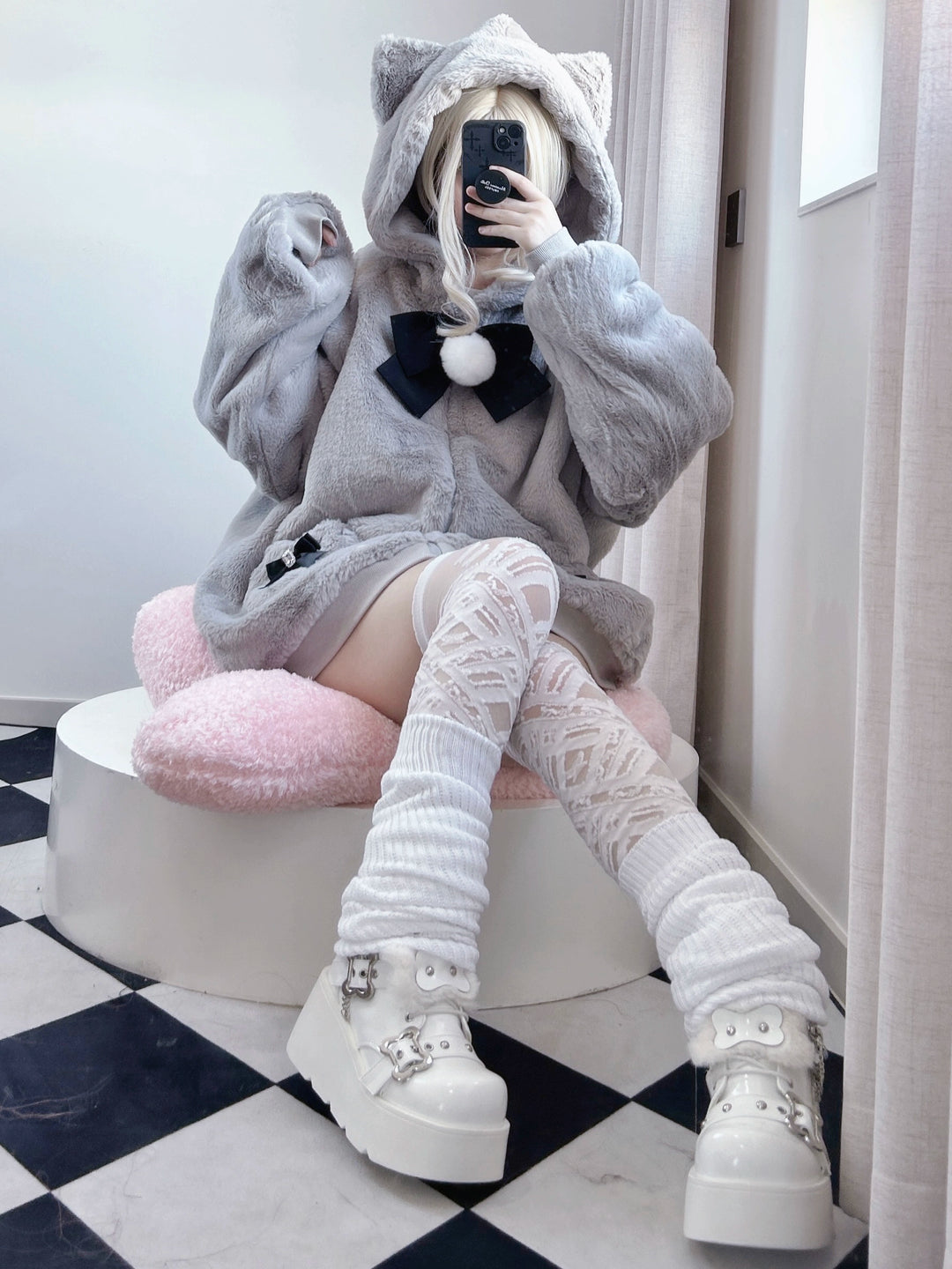 Jirai Kei Winter Coat Cat Ear Plush Jacket Multicolor 33954:440182