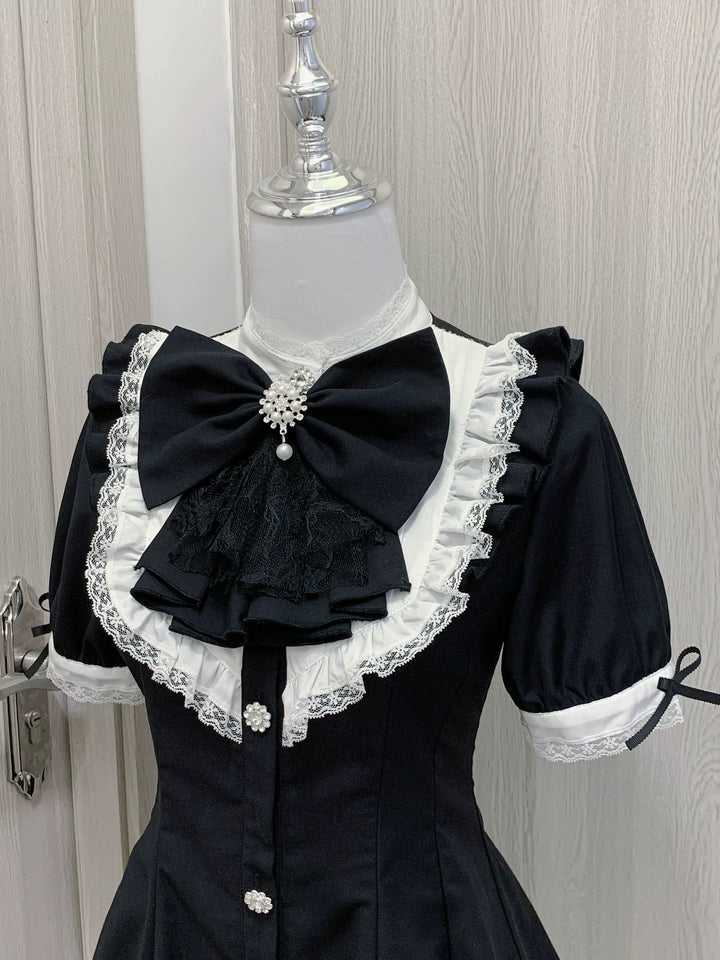 Jirai Kei Dress Set Black Jabot Dress And Shorts 38816:601688