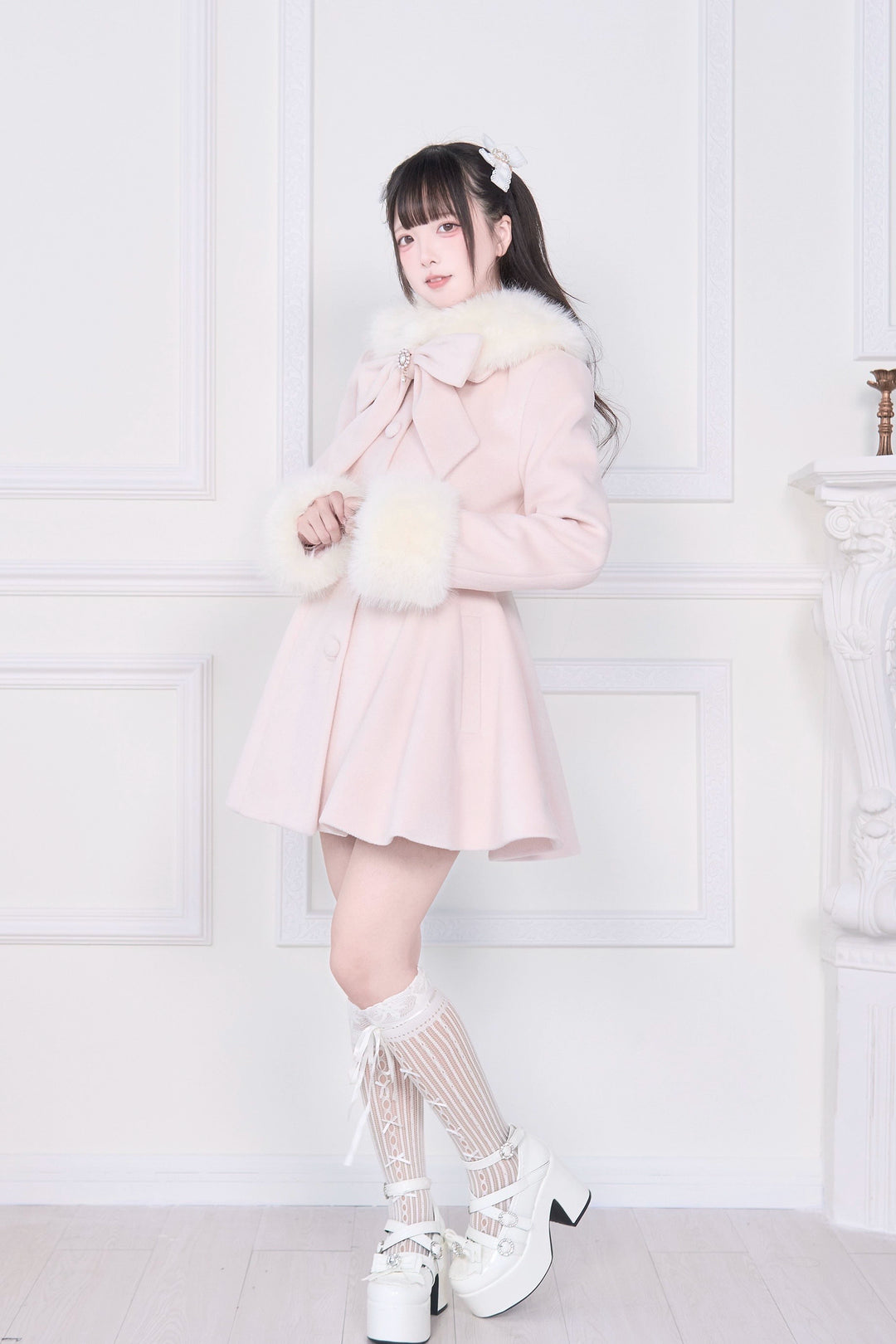 Ryousangata Winter Coat, Faux Fur, Detachable Bow & Cape 44066:794452