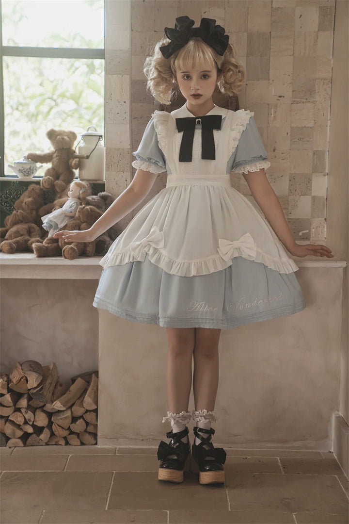 Classic Lolita Dress Short Sleeve Maid-style OP Dress With Apron 36474:562552