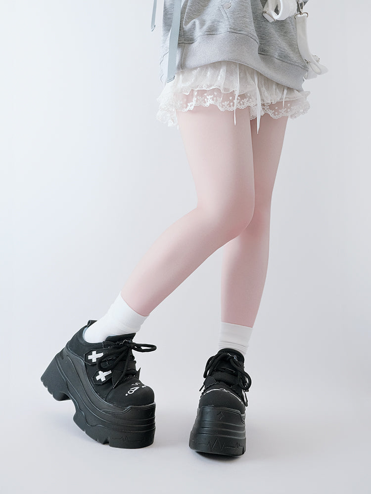 Tenshi Kaiwai Platform Shoes with Embroidered Cat and Cross 42361:737259