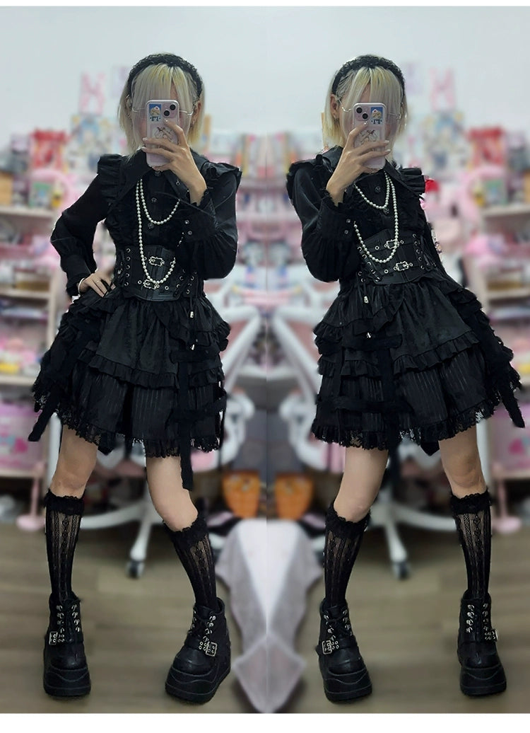 Gothic Lolita Black OP Dress, Bat Wing Collar 44074:795990