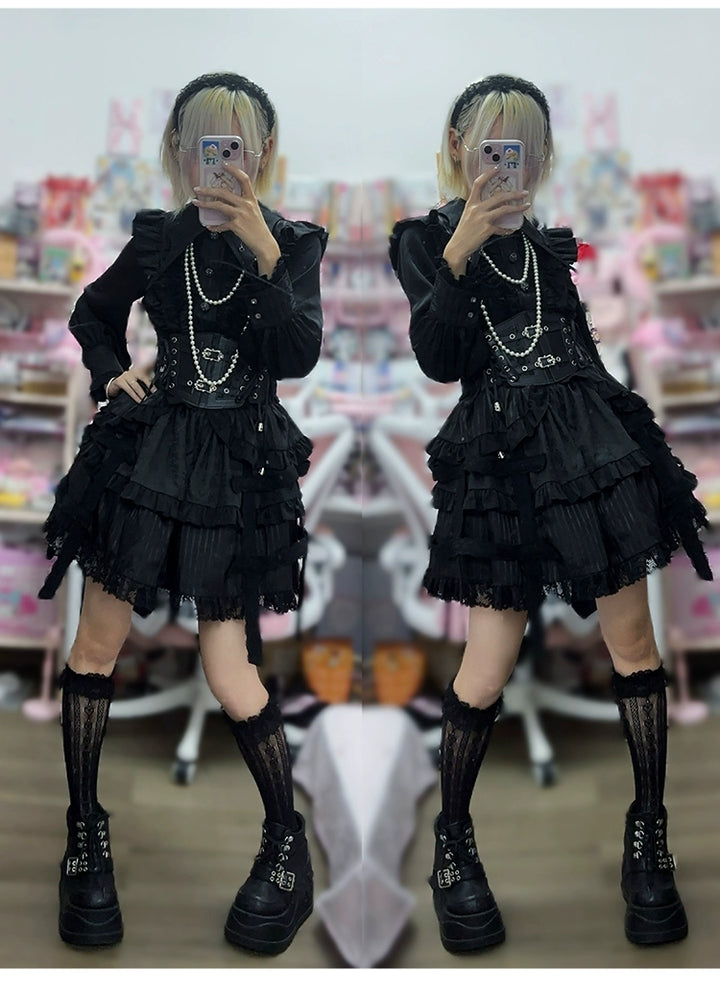 Gothic Lolita Black OP Dress, Bat Wing Collar 44074:795990