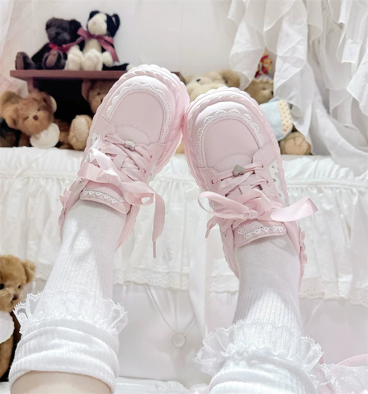 Jirai Kei Platform Shoes, Heart Details & Bows 45252:842634