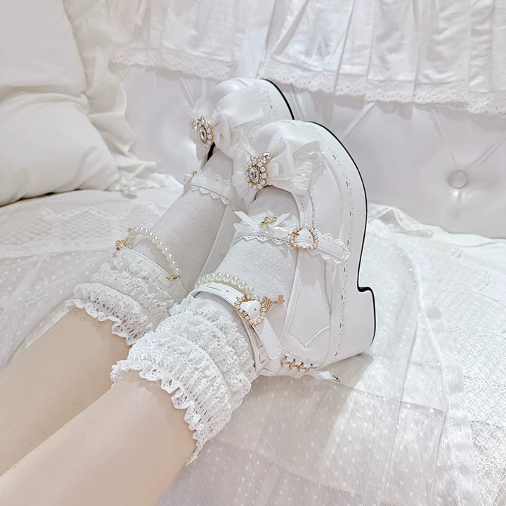 Jirai Kei Platform Shoes, Detachable Pearl-Like Chain 44929:828525