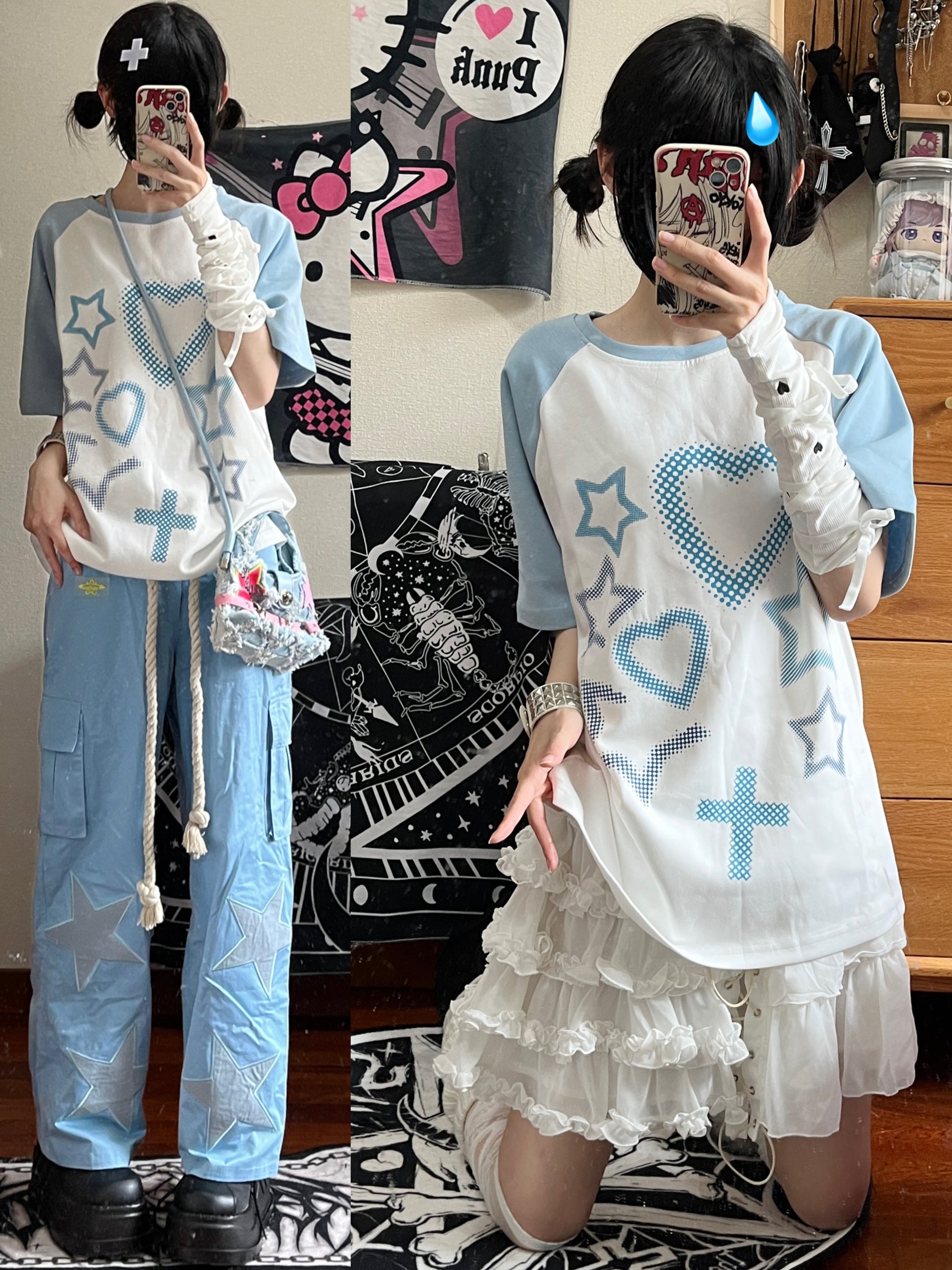 Jirai Kei Blue Cross Love T-Shirt Unisex Top 5Colors 29244:340504