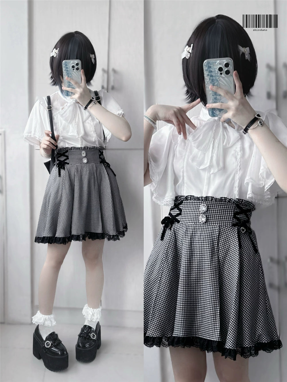 Ruffled Cape Sleeves Jirai Kei Blouse With Heart Pearl Buttons 43036:762548